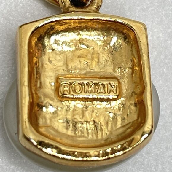 Stunning Roman White Cat Eye Gold Tone Drop Dangle Earrings Boho Rhinestone - Picture 3 of 6